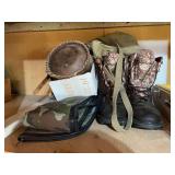 Size 11 Cabela’s men’s hunting boots, Leather canteen and rifle case