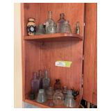 Antique bottles and glass ink Wells plus Anheuser bush advertising corkscrew