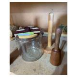 Handmade wooden lid for cookie jar, towel holder, and fish whacker