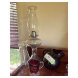 Advertising ruby flash pitcher, red glass juice pitcher and lamp