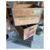 Pepsi wooden crate, Missoula, Montana community creamery crate and metal milk crate