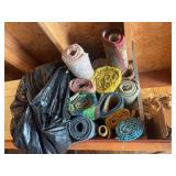 All remaining items in garage - carpet mats, canvas painters tarps, balling twine, inner tubes, shop chemicals, sprayer, grease guns, painting supplies
