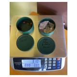 Zircon stones and container of rose and clear quartz pieces 3.1 ounce total weight  including containers