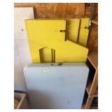 Plastic folding table and homemade wooden collapsible picnic table