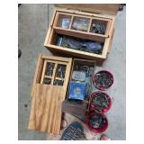 Large group assortment of nuts and bolts, shelf brackets, etc.