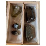 Drawer full of large quartz crystals