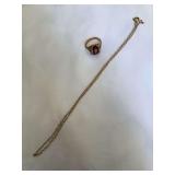 10 K marked 1960 class ring and chain, unable to read marking