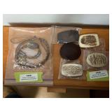 Homemade antler and wood belt buckles +2 bolo ties