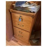 Two drawer oak file cabinet with key