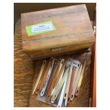 Inlaid wood jewelry box and handmade wood and antler weaving needles