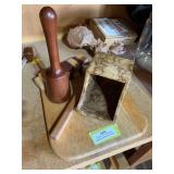 Wooden cutting board, fish whacker, wooden hook, unique burl box