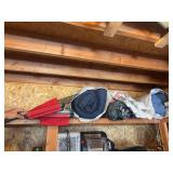Air mattress, tent, sleeping bags, and stools