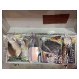 Wooden box FULL of fly tying miscellaneous