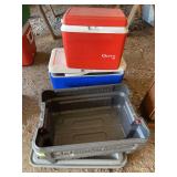 Tote with latching lid and three coolers