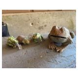 Cast-iron frog doorstop, and garden critters