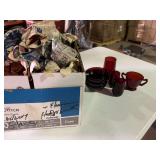 Box of Cranberry glass (most not unwrapped)