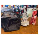 Lady with dog music box, figurine, bag