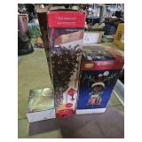 Christmas Trees, LED Dog Reindeer, Fabric Mache Santa on Bicycle