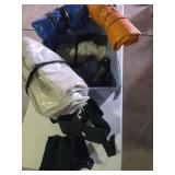 Tote with tarps back braces, plastic and masks