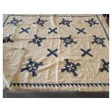 Handmade antique quilt features a blue and white 'Sawtooth' or 'Ohio Star' pattern 61x79