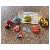 Old WY political buttons, Cheyenne High basketball pin