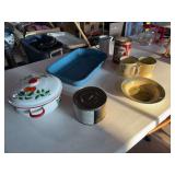 Enamal ware pieces, vintage coffee cans
