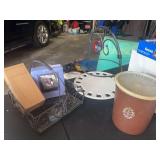 Basket, plate rack, Tupperware canister set, tumbler, frame
