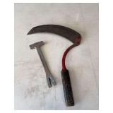 Small wood handle sickle, Crate opener