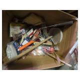 Painting supplies, drop sheets, rollers, wire brush