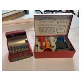 Vintage Tom Thumb cash register, Coin tube set