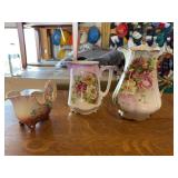 Hand painted tea pot, pitcher and creamer