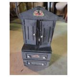 Vintage wooden tabletop or wall-hung cabinet with two doors above two drawers