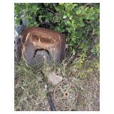 Slip, wheel, trailer jack tire, old white chair, metal drag