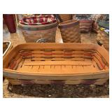 Three Longaberger baskets, one w protector and liner