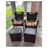 Pair of wicker chairs and their accompanying footrests