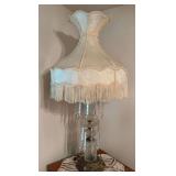 44” tall clear glass lamp w prisms and Victorian style shade, 22” shade height This almost looks like someone made it from various glass pieces