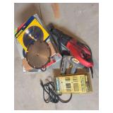 Tool shop recip saw, Stanley nailer, and circular saw