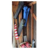 4 camp chairs, flag and gas cans