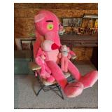 Giant Pink Panther and office chair