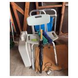 Handicapped equipment, shower chair, walker, and box fan