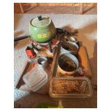 Kitchen collectables, glass refrig dishes, sifters etc...