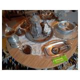 Aluminum, chrome and silver plate serving items