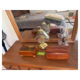 Two dresser boxes, finger lamp and bedside touch lamp