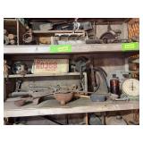 Scale, smelting pot, grinder, old hand tools, and more
