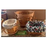 Three Longaberger baskets, two w protectors and liners