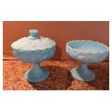 Two Fenton comports and one lid