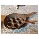 Cast iron abelskiver pan and another tin? pan