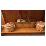 Two Longaberger breast cancer baskets and another Longaberger double handled basket