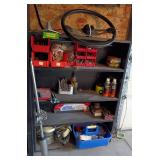 Nuts, bolts, nails, large heavy duty ratchet straps and shelf