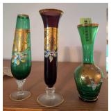 Three hand enameled vases